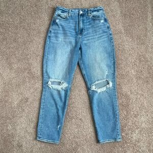American Eagle Curvy Mom Light Wash Stretch Distressed High Rise Denim Jeans 4
